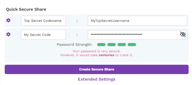Screenshot of the CredenShare Quick Share widget